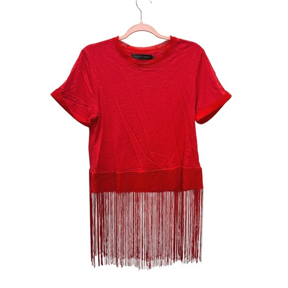 House of Harlow x Revolve Pamela Red Fringe T Shirt Top Size M - Picture 2 of 9